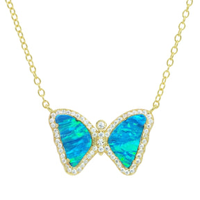 Blue Green Opal Mini Butterfly Necklace