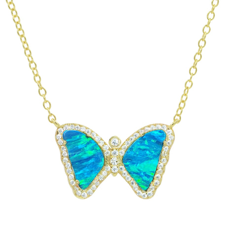 Blue Green Opal Mini Butterfly Necklace