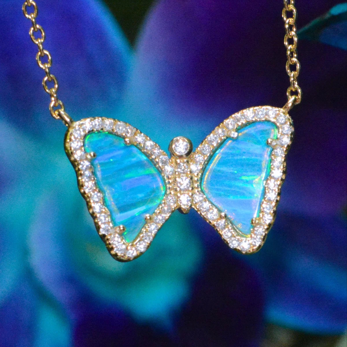 Blue Green Opal Mini Butterfly Necklace