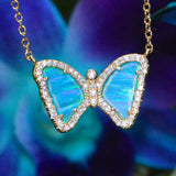 Blue Green Opal Mini Butterfly Necklace