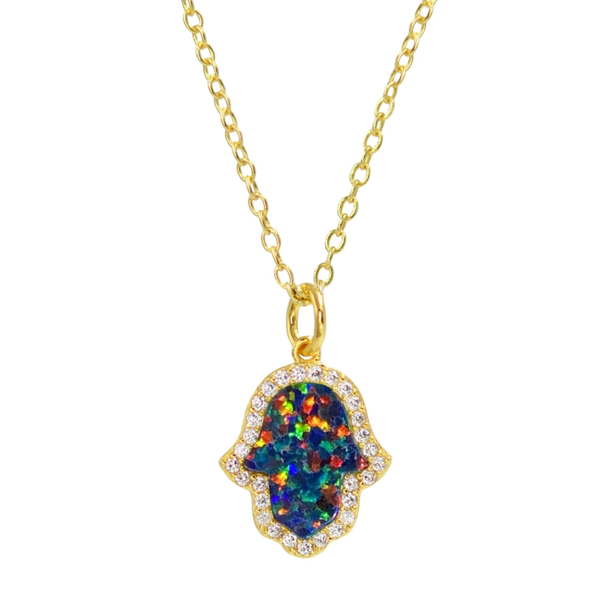 Black Opal Hamsa Necklace