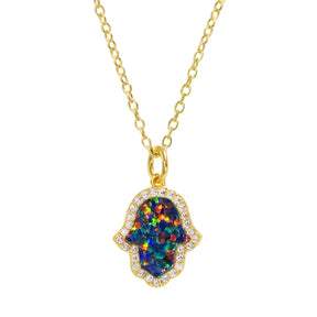 Black Opal Hamsa Necklace