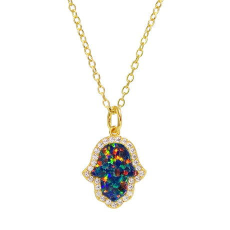 Black Opal Hamsa Necklace