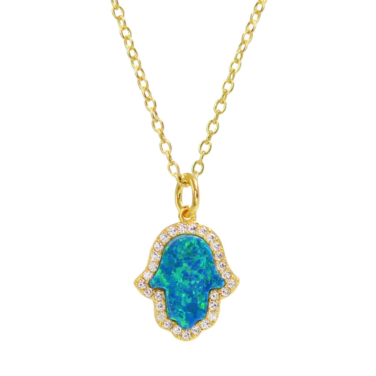 Blue Green Opal Hamsa Necklace
