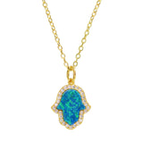Blue Green Opal Hamsa Necklace