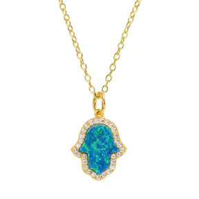 Blue Green Opal Hamsa Necklace