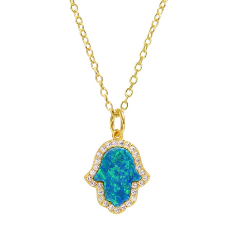 Blue Green Opal Hamsa Necklace