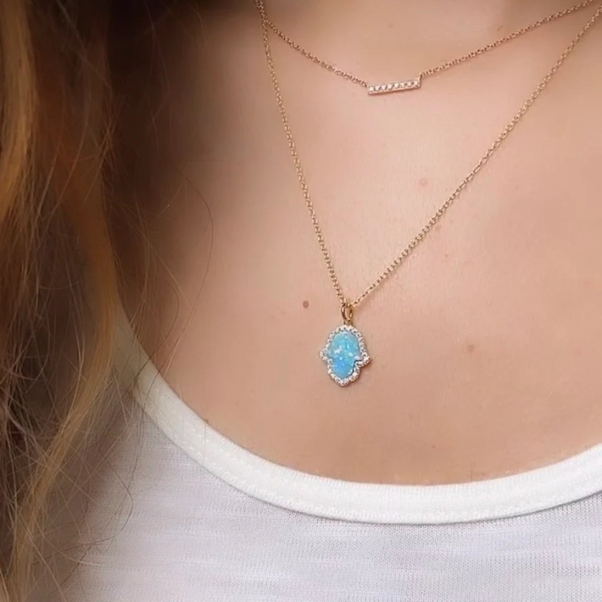 Blue Green Opal Hamsa Necklace