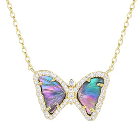 Mini Dark Mother of Pearl Butterfly Necklace