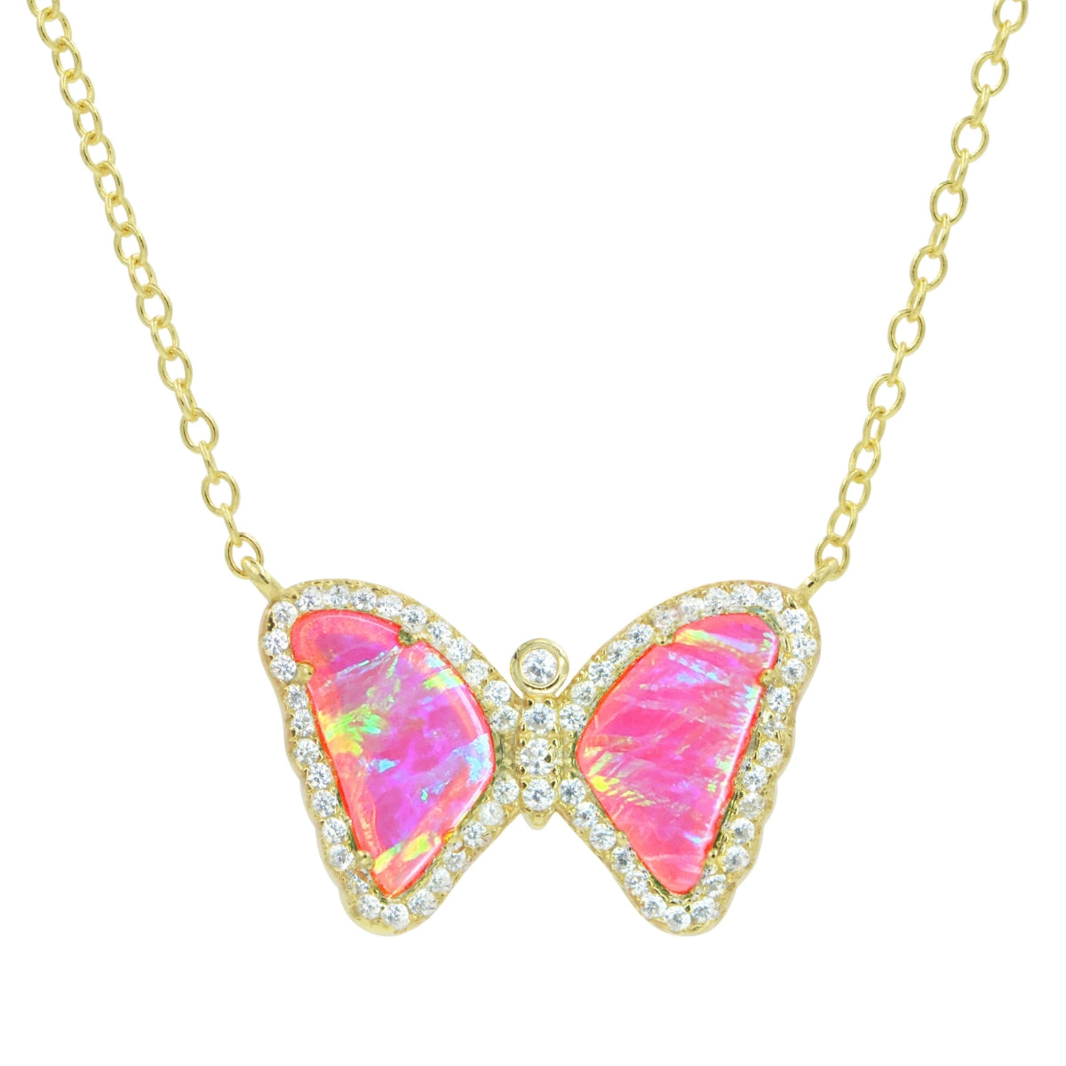 Mini Hot Pink Opal Butterfly Necklace