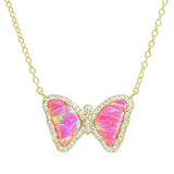 Mini Hot Pink Opal Butterfly Necklace