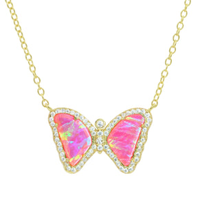 Mini Hot Pink Opal Butterfly Necklace