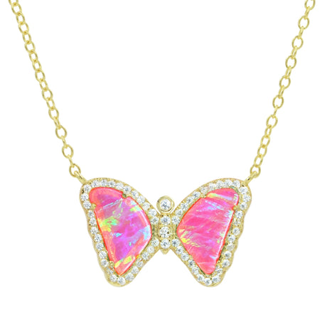 Mini Hot Pink Opal Butterfly Necklace