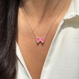 Mini Hot Pink Opal Butterfly Necklace
