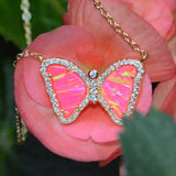 Mini Hot Pink Opal Butterfly Necklace
