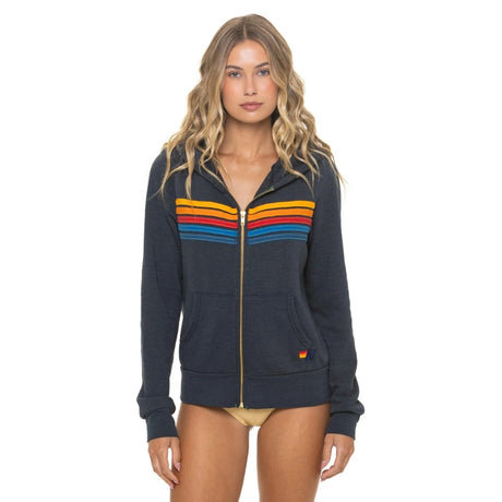 Aviator Nation Charcoal 5 Stripe Zip Hoodie