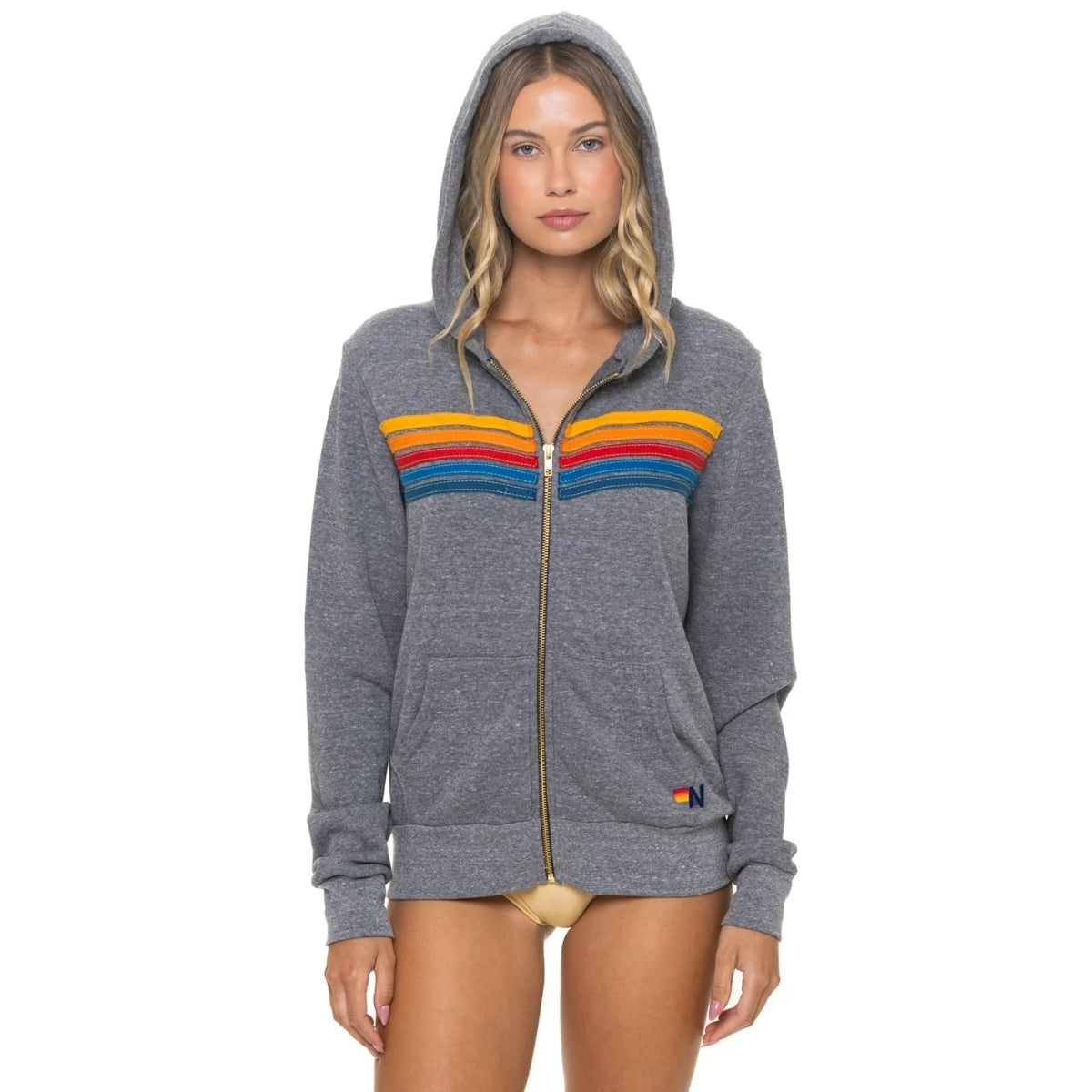 Aviator Nation Heather Grey 5 Stripe Zip Hoodie