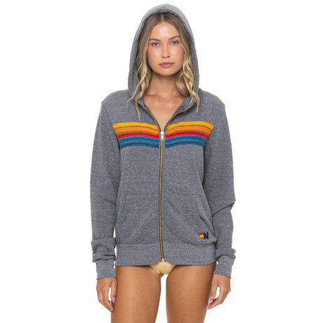 Aviator Nation Heather Grey 5 Stripe Zip Hoodie