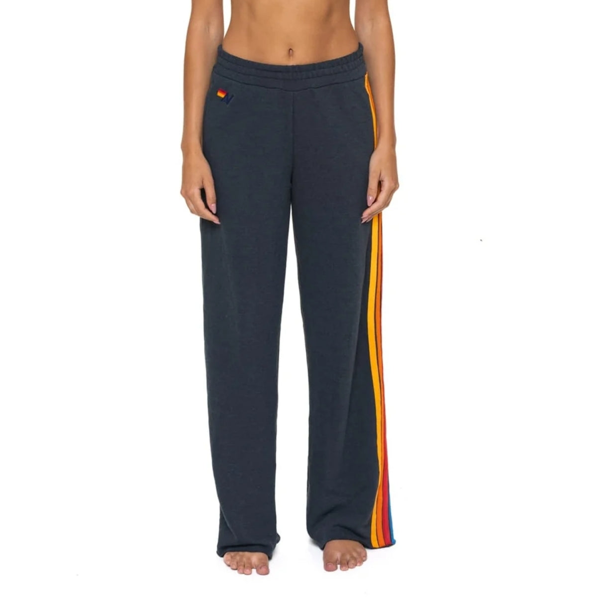 Aviator Nation Charcoal 5 Stripe Wide Leg Sweatpants