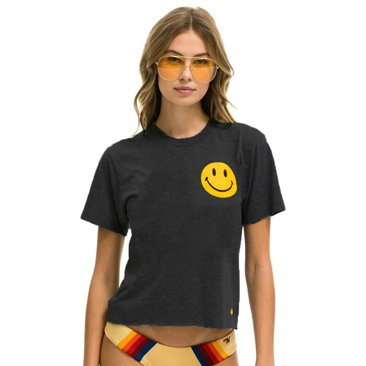 Aviator Nation Charcoal Smiley 2 Boyfriend Tee