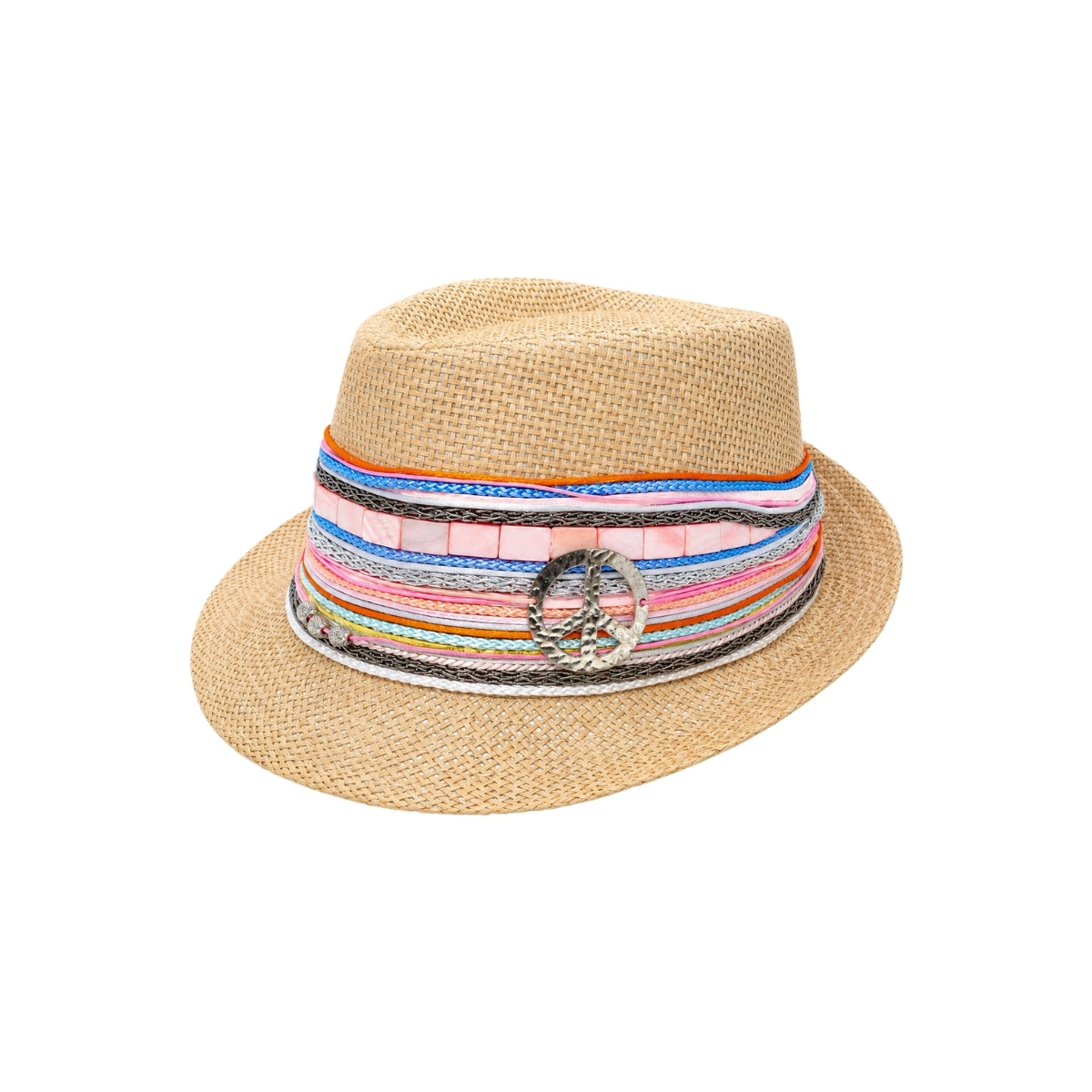 Birnayta Peace Charm Pink Multi Cord Band Unchained Fedora Hat