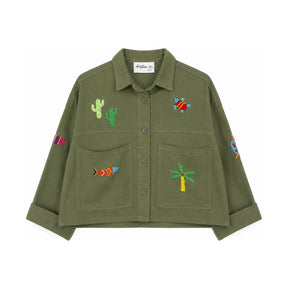 Boutique Flo Coastal Beaded Motifs Embroidered Olive Green Jacket