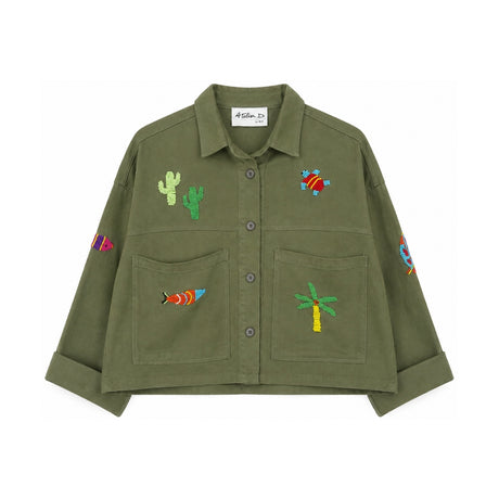 Boutique Flo Coastal Beaded Motifs Embroidered Olive Green Jacket