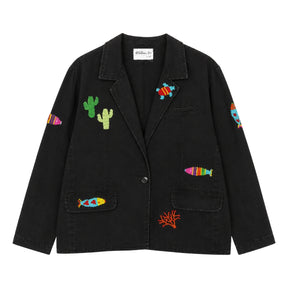 Boutique Flo Coastal Beaded Motifs Embroidered Black Jacket