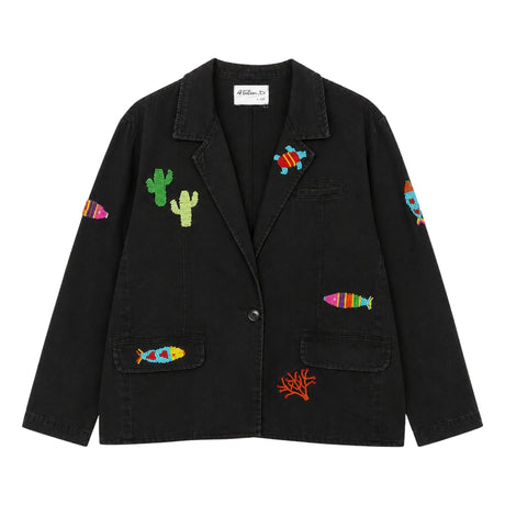 Boutique Flo Coastal Beaded Motifs Embroidered Black Jacket