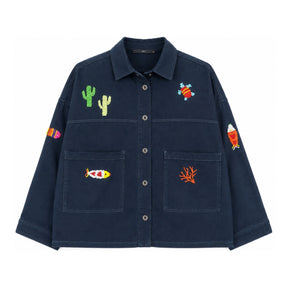 Boutique Flo Coastal Beaded Motifs Embroidered Navy Jacket