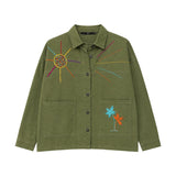 Boutique Flo Good Vibes Embroidered Yarn Olive Green Jacket
