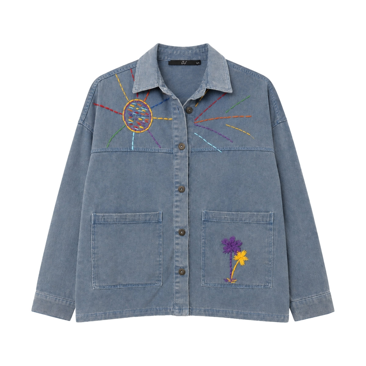 Boutique Flo Good Vibes Embroidered Yarn Light Blue Jacket