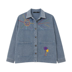 Boutique Flo Good Vibes Embroidered Yarn Light Blue Jacket