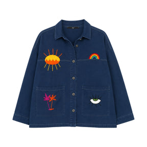 Boutique Flo Viva La Vida Embroidered Yarn Navy Jacket