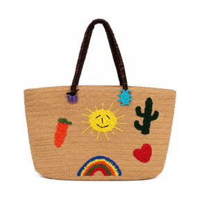 Boutique Flo Crochet Smiley Sun Straw Beach Bag