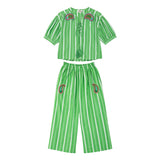 Boutique Flo Green Striped Paisley Embroidered Co-Ord Set