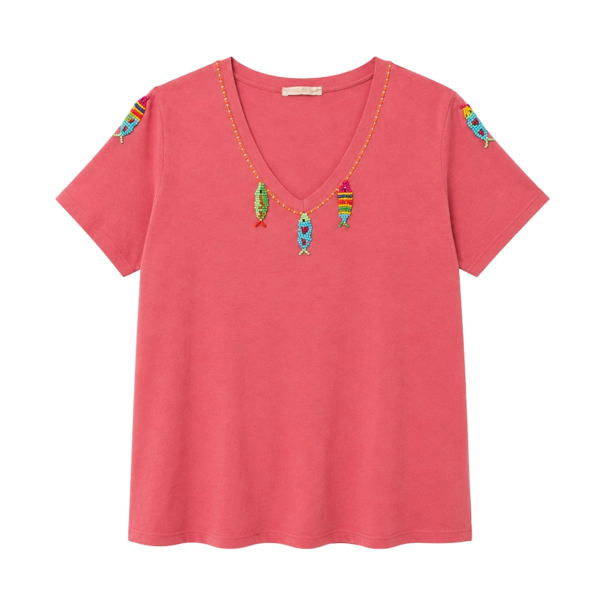 Boutique Flo Beaded Fish Trim Pink T-Shirt