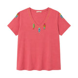 Boutique Flo Beaded Fish Trim Pink T-Shirt