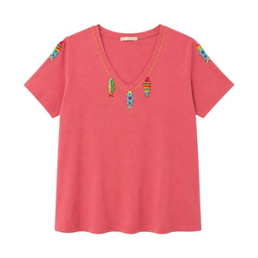 Boutique Flo Beaded Fish Trim Pink T-Shirt
