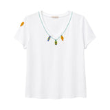 Boutique Flo Beaded Fish Trim White T-Shirt
