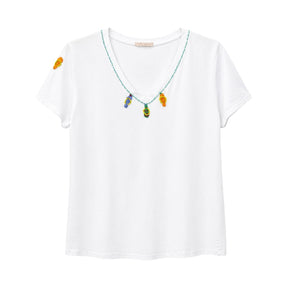 Boutique Flo Beaded Fish Trim White T-Shirt
