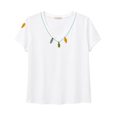 Boutique Flo Beaded Fish Trim White T-Shirt