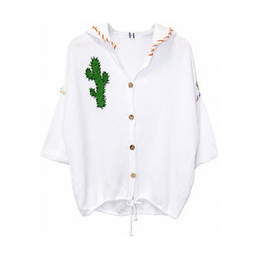 Boutique Flo Viva La Vida Embroidered Yarn White Hooded Gauze Co-Ord Set
