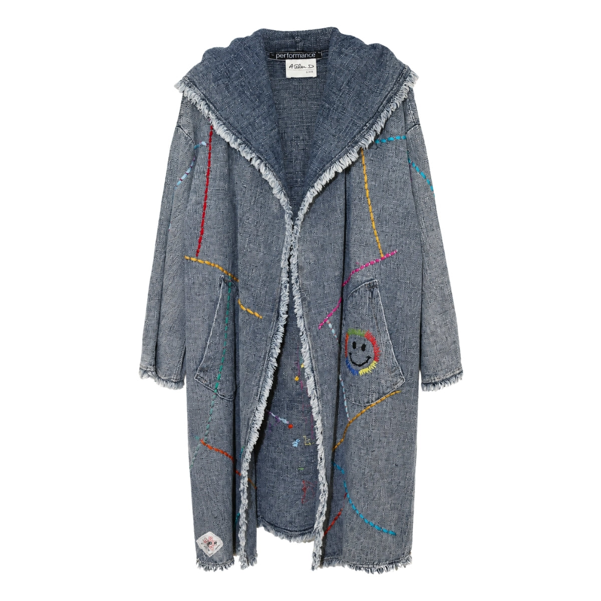 Boutique Flo Positivity Embroidered Grey Denim Hooded Coat