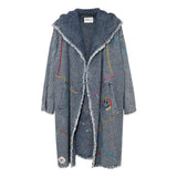 Boutique Flo Positivity Embroidered Grey Denim Hooded Coat