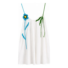 Boutique Flo Crochet Flower White Balloon Mini Dress