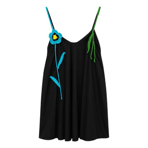 Boutique Flo Crochet Flower Black Balloon Mini Dress