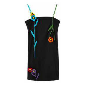 Boutique Flo Crochet Flower Black Dress