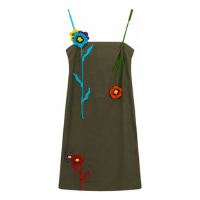 Boutique Flo Crochet Flower Olive Green Dress