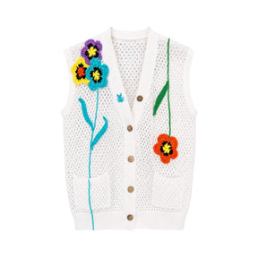 Boutique Flo Crochet Flower White Knit Vest